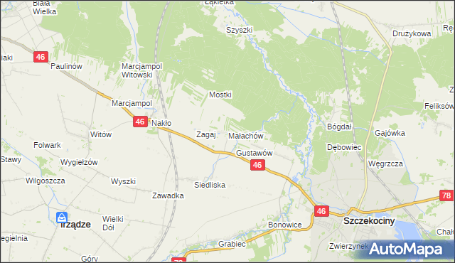 mapa Małachów gmina Szczekociny, Małachów gmina Szczekociny na mapie Targeo