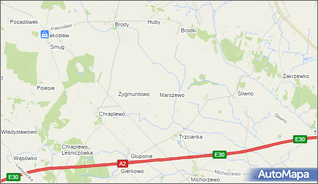 mapa Marszewo gmina Lwówek, Marszewo gmina Lwówek na mapie Targeo