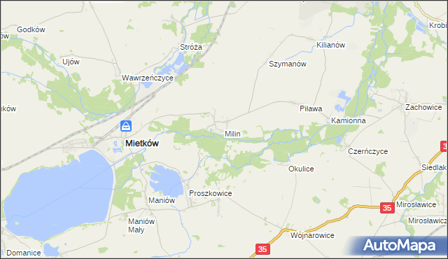 mapa Milin gmina Mietków, Milin gmina Mietków na mapie Targeo