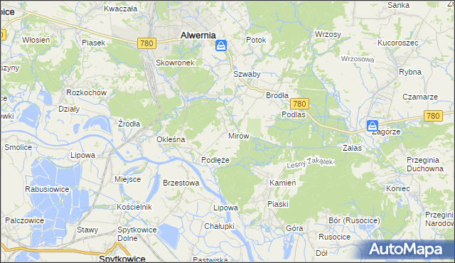 mapa Mirów gmina Alwernia, Mirów gmina Alwernia na mapie Targeo