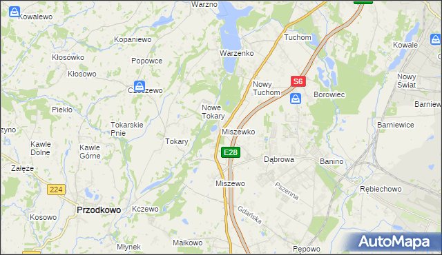 mapa Miszewko gmina Żukowo, Miszewko gmina Żukowo na mapie Targeo