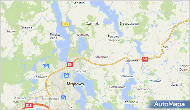 mapa Młynowo gmina Mrągowo, Młynowo gmina Mrągowo na mapie Targeo
