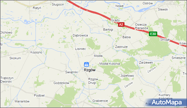 mapa Modła gmina Rzgów, Modła gmina Rzgów na mapie Targeo