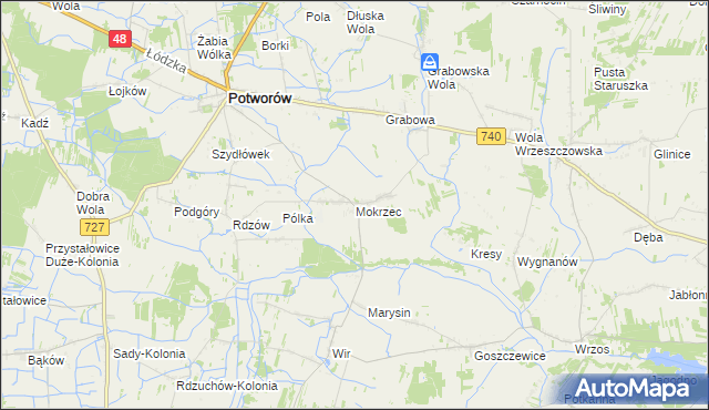mapa Mokrzec gmina Potworów, Mokrzec gmina Potworów na mapie Targeo