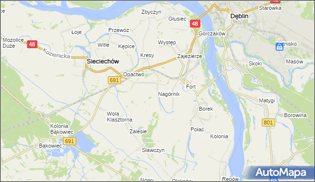 mapa Nagórnik gmina Sieciechów, Nagórnik gmina Sieciechów na mapie Targeo