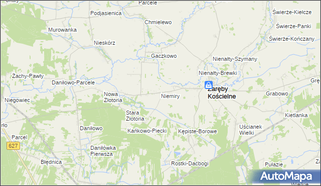 mapa Niemiry gmina Zaręby Kościelne, Niemiry gmina Zaręby Kościelne na mapie Targeo