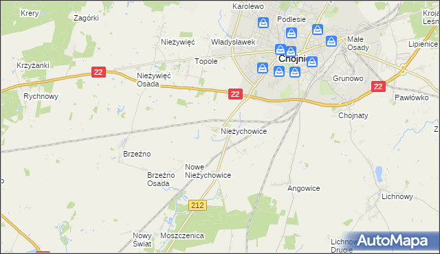 mapa Nieżychowice, Nieżychowice na mapie Targeo