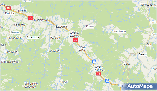 mapa Nowa Wieś gmina Łabowa, Nowa Wieś gmina Łabowa na mapie Targeo