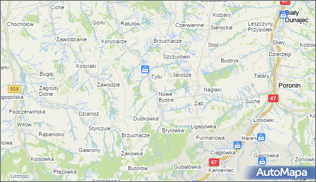 mapa Nowe Bystre, Nowe Bystre na mapie Targeo