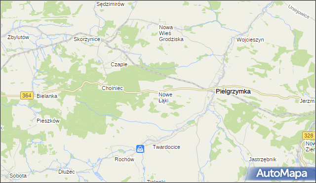 mapa Nowe Łąki gmina Pielgrzymka, Nowe Łąki gmina Pielgrzymka na mapie Targeo