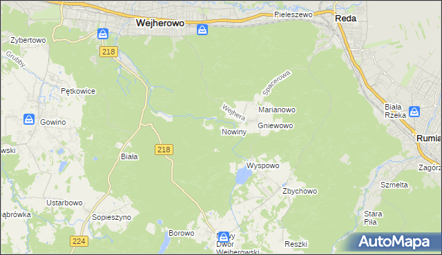 mapa Nowiny gmina Wejherowo, Nowiny gmina Wejherowo na mapie Targeo