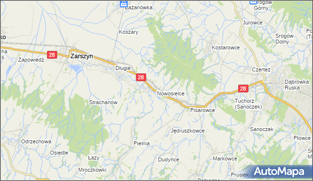 mapa Nowosielce gmina Zarszyn, Nowosielce gmina Zarszyn na mapie Targeo