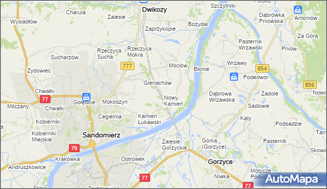 mapa Nowy Kamień gmina Dwikozy, Nowy Kamień gmina Dwikozy na mapie Targeo