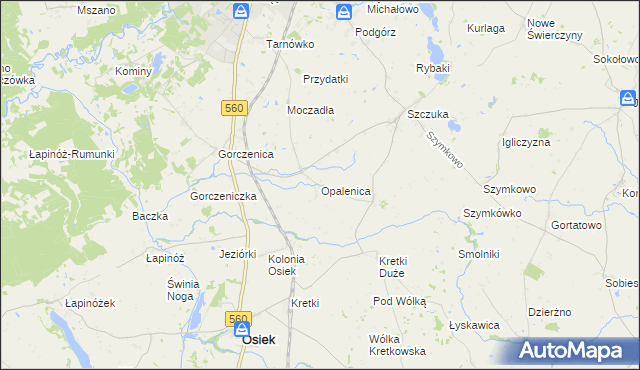 mapa Opalenica gmina Brodnica, Opalenica gmina Brodnica na mapie Targeo