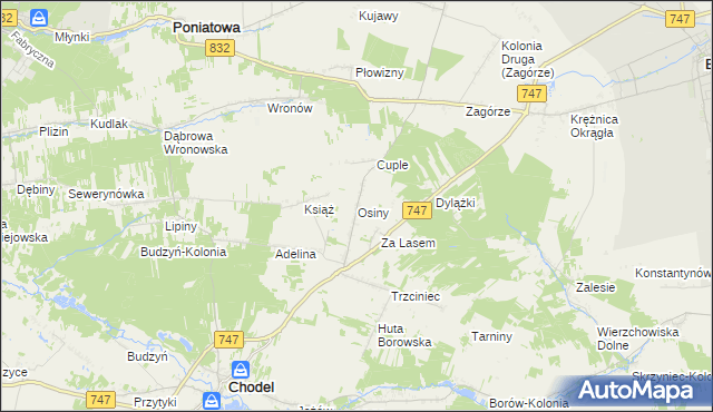 mapa Osiny gmina Chodel, Osiny gmina Chodel na mapie Targeo