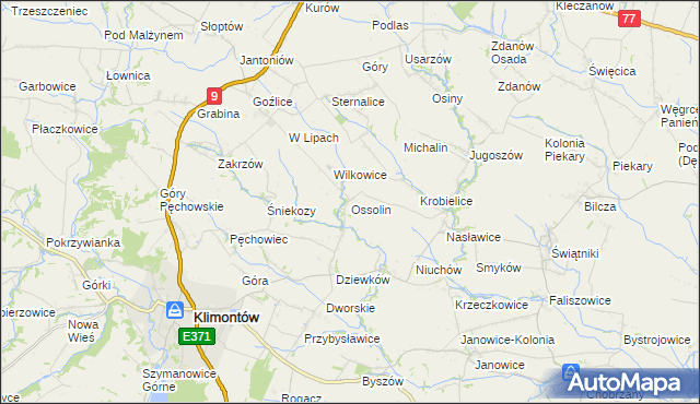 mapa Ossolin gmina Klimontów, Ossolin gmina Klimontów na mapie Targeo