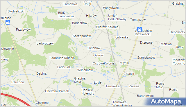 mapa Ostrów gmina Olszówka, Ostrów gmina Olszówka na mapie Targeo