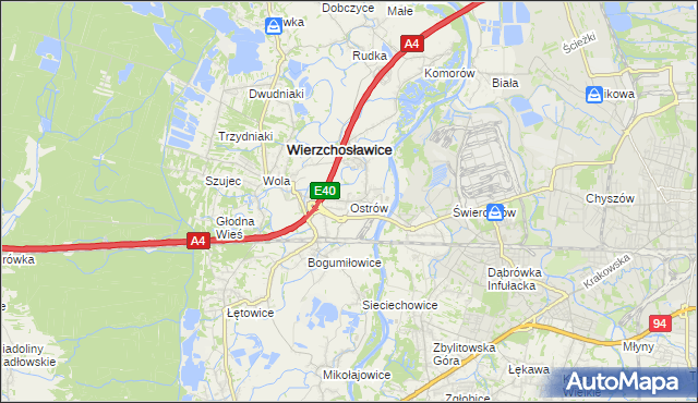 mapa Ostrów gmina Wierzchosławice, Ostrów gmina Wierzchosławice na mapie Targeo