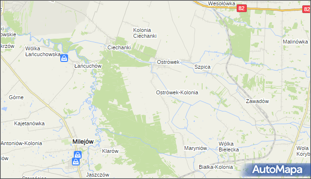 mapa Ostrówek-Kolonia gmina Milejów, Ostrówek-Kolonia gmina Milejów na mapie Targeo