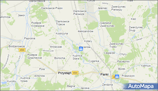 mapa Pacanów gmina Panki, Pacanów gmina Panki na mapie Targeo