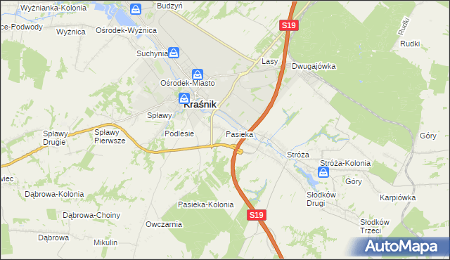 mapa Pasieka gmina Kraśnik, Pasieka gmina Kraśnik na mapie Targeo