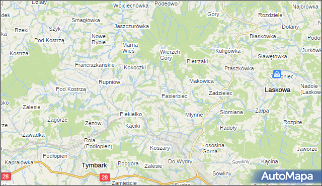 mapa Pasierbiec, Pasierbiec na mapie Targeo