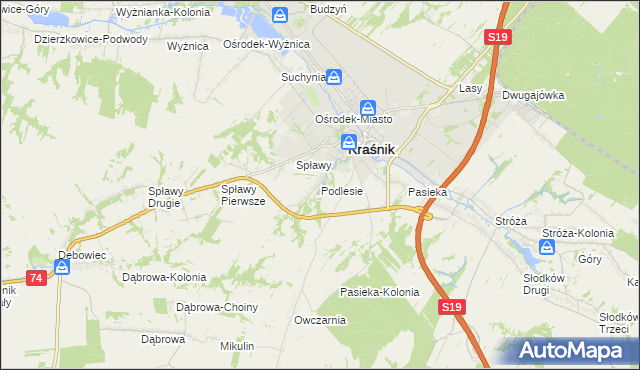 mapa Podlesie gmina Kraśnik, Podlesie gmina Kraśnik na mapie Targeo