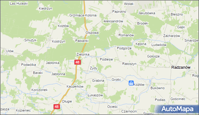 mapa Podlesie gmina Radzanów, Podlesie gmina Radzanów na mapie Targeo