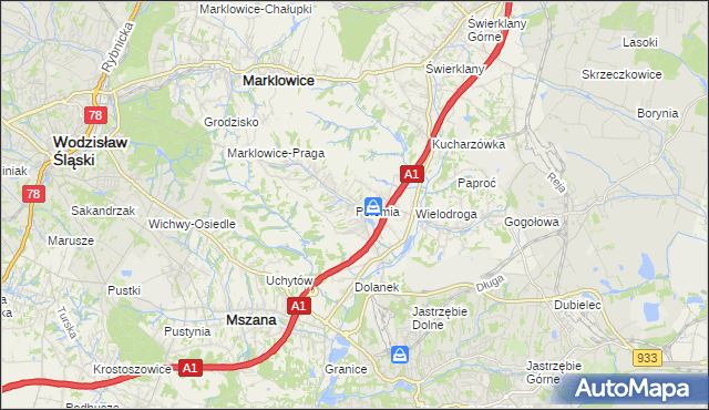 mapa Połomia gmina Mszana, Połomia gmina Mszana na mapie Targeo