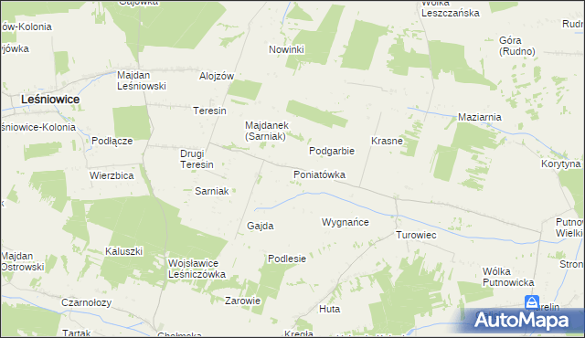 mapa Poniatówka gmina Leśniowice, Poniatówka gmina Leśniowice na mapie Targeo