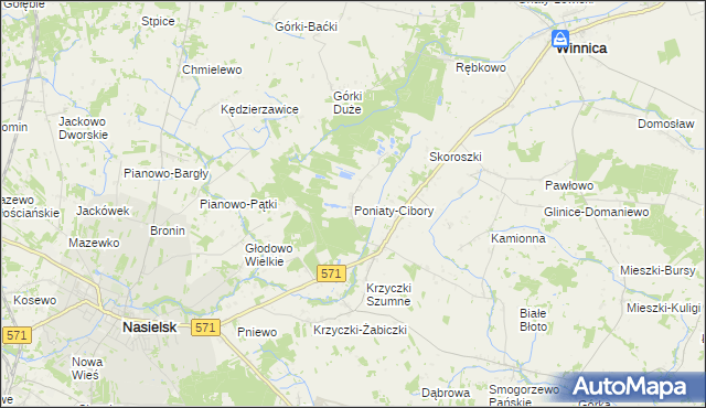 mapa Poniaty-Cibory, Poniaty-Cibory na mapie Targeo