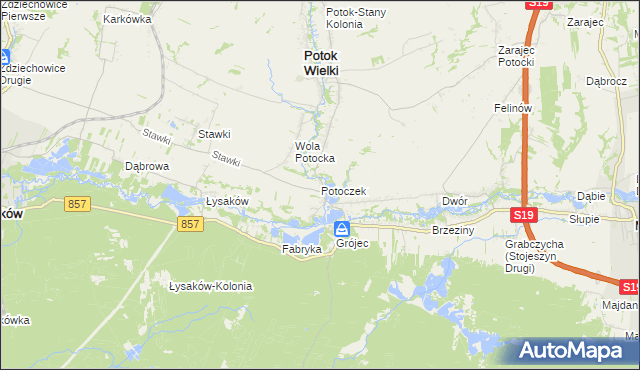 mapa Potoczek gmina Potok Wielki, Potoczek gmina Potok Wielki na mapie Targeo