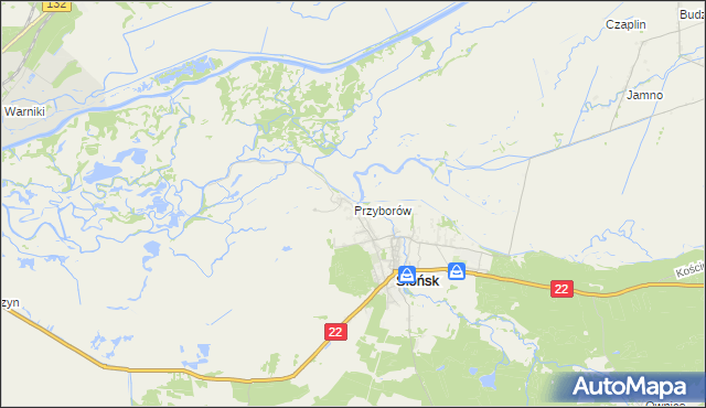 mapa Przyborów gmina Słońsk, Przyborów gmina Słońsk na mapie Targeo