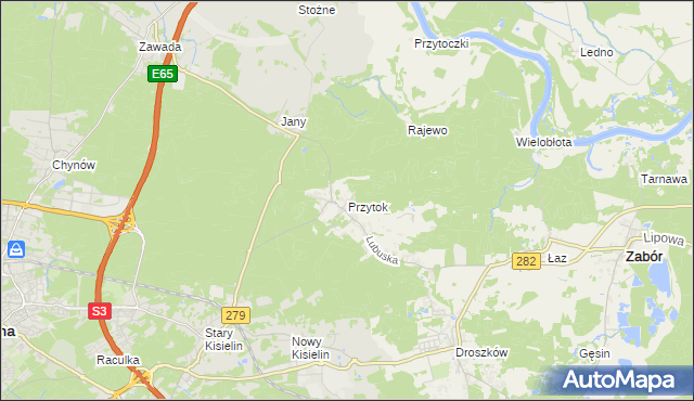 mapa Przytok gmina Zabór, Przytok gmina Zabór na mapie Targeo