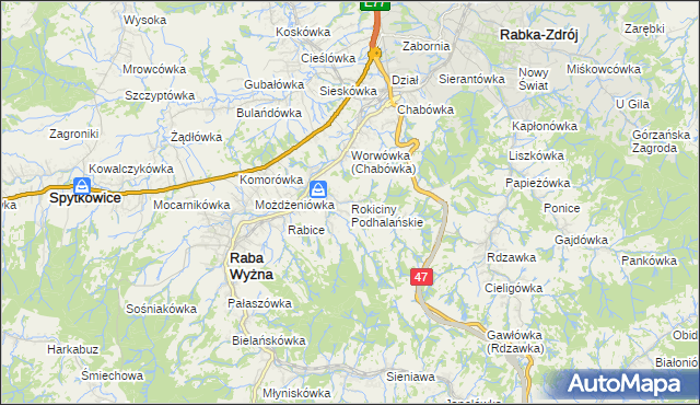mapa Rokiciny Podhalańskie, Rokiciny Podhalańskie na mapie Targeo