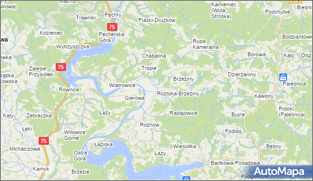 mapa Roztoka-Brzeziny, Roztoka-Brzeziny na mapie Targeo