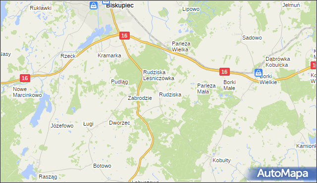 mapa Rudziska gmina Biskupiec, Rudziska gmina Biskupiec na mapie Targeo