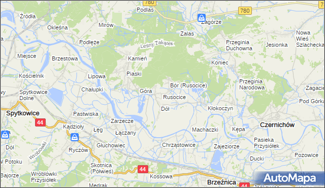 mapa Rusocice gmina Czernichów, Rusocice gmina Czernichów na mapie Targeo