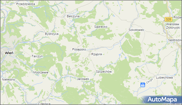 mapa Rząśnik gmina Świerzawa, Rząśnik gmina Świerzawa na mapie Targeo