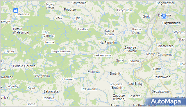 mapa Siekierczyna gmina Ciężkowice, Siekierczyna gmina Ciężkowice na mapie Targeo