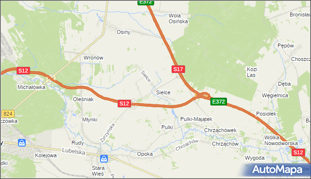 mapa Sielce gmina Końskowola, Sielce gmina Końskowola na mapie Targeo