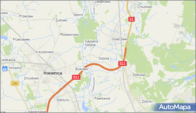 mapa Sobota gmina Rokietnica, Sobota gmina Rokietnica na mapie Targeo