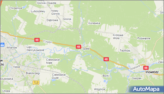 mapa Spała gmina Inowłódz, Spała gmina Inowłódz na mapie Targeo