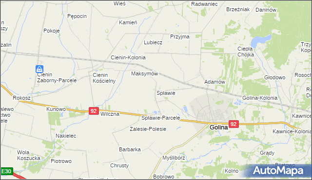 mapa Spławie gmina Golina, Spławie gmina Golina na mapie Targeo