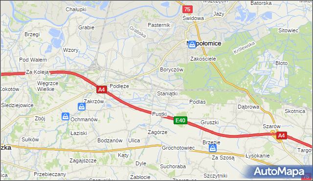 mapa Staniątki, Staniątki na mapie Targeo