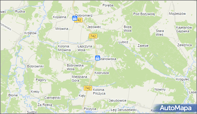 mapa Stanowiska gmina Kluczewsko, Stanowiska gmina Kluczewsko na mapie Targeo