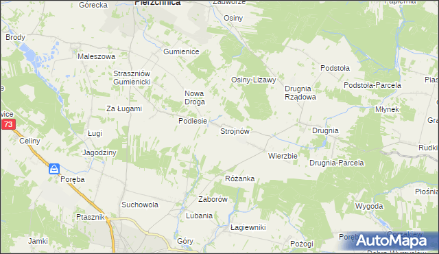 mapa Strojnów gmina Pierzchnica, Strojnów gmina Pierzchnica na mapie Targeo