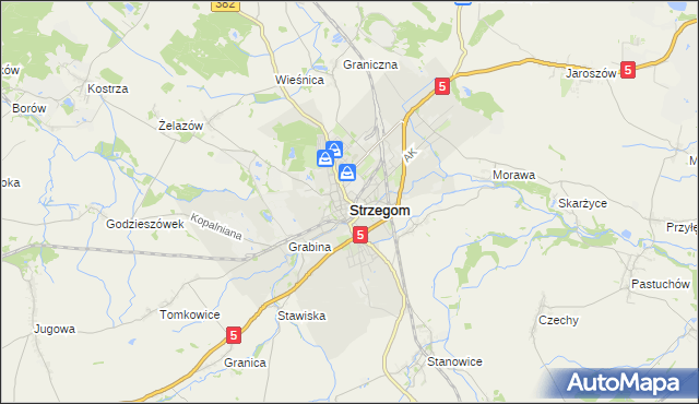 mapa Strzegom powiat świdnicki, Strzegom powiat świdnicki na mapie Targeo