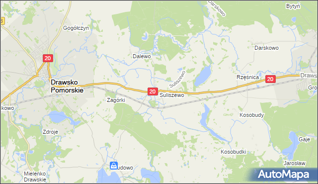 mapa Suliszewo gmina Drawsko Pomorskie, Suliszewo gmina Drawsko Pomorskie na mapie Targeo