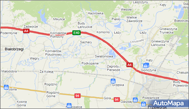 mapa Świętoniowa, Świętoniowa na mapie Targeo